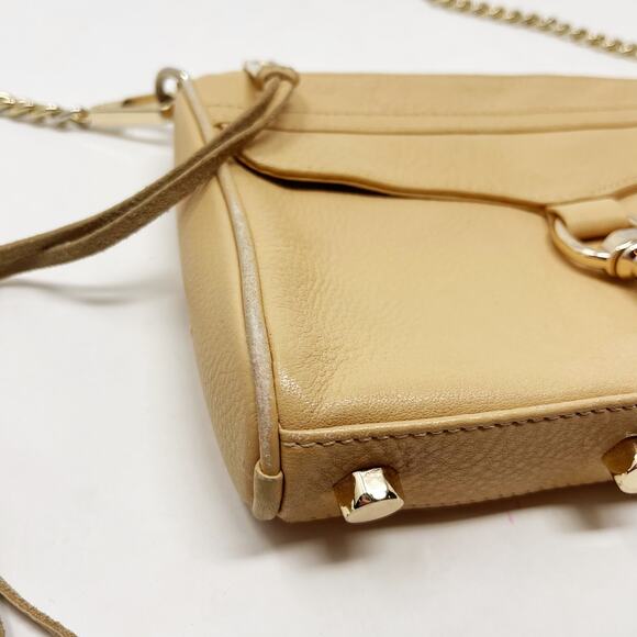 Rebecca Minkoff Nude Cream Mini Mac Crossbody Bag Chainlink Leather Zip Closure - Picture 4 of 16